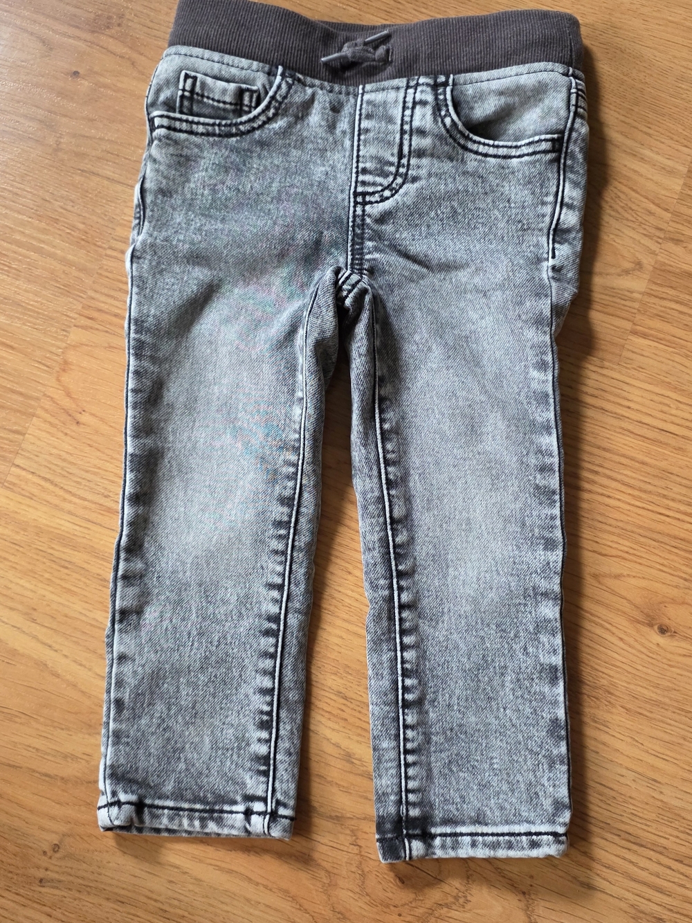 Grey Wash Knit-Waist Skinny Jeans